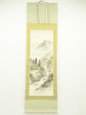 小林渓月筆　秋景山水　肉筆絹本掛軸（共箱）